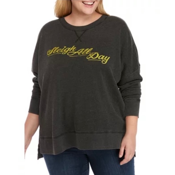 NEW sleigh all day sweatshirt plus size (0X-3X) distressed by design Christmas - Picture 2 of 9